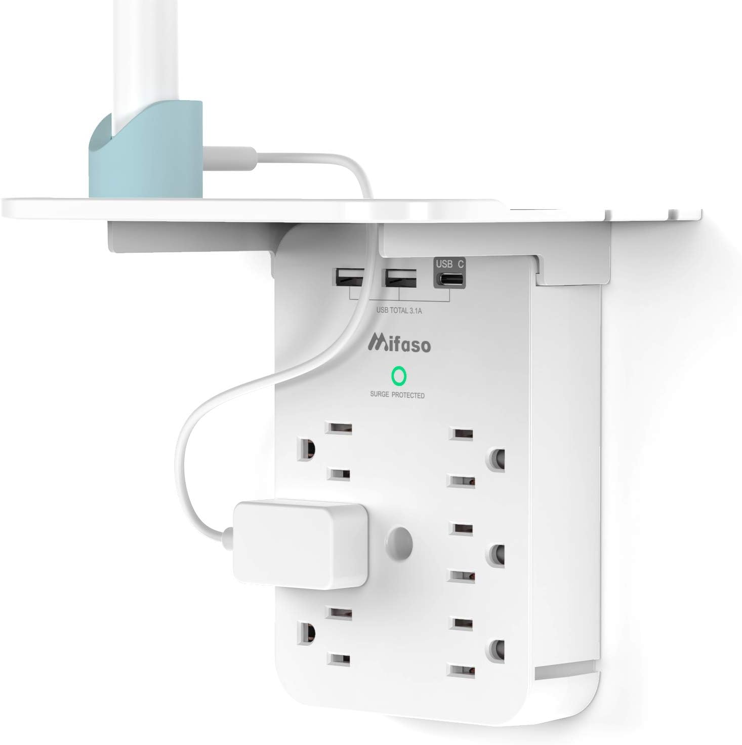 Wall Outlet Extender 6 AC Outlets + USB - C Ports - Multi Plug Surge Protector Power Strip - Solily