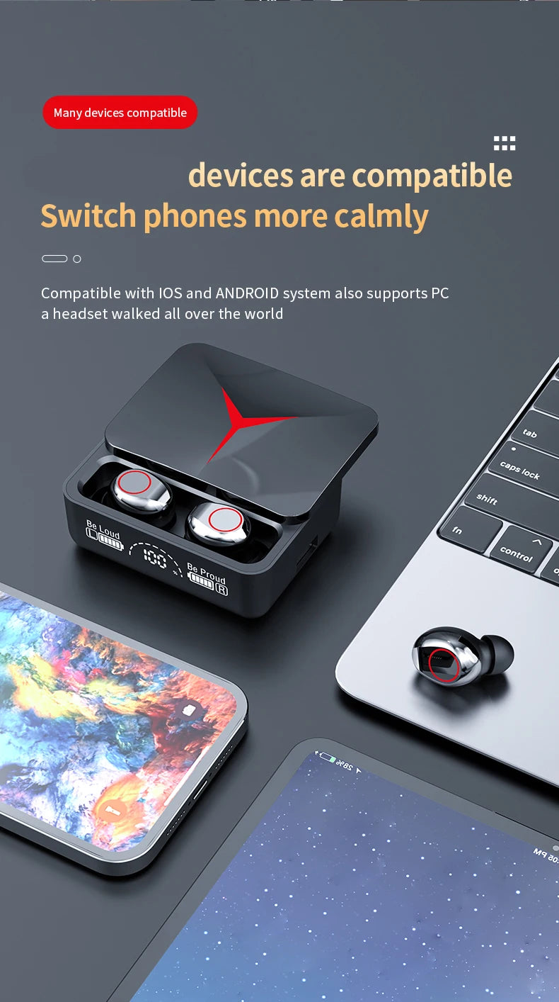 Original TWS M90 Wireless Gaming Headphones Bluetooth 5.3 - Sliding Cover Sport Earbuds for iPhone Xiaomi