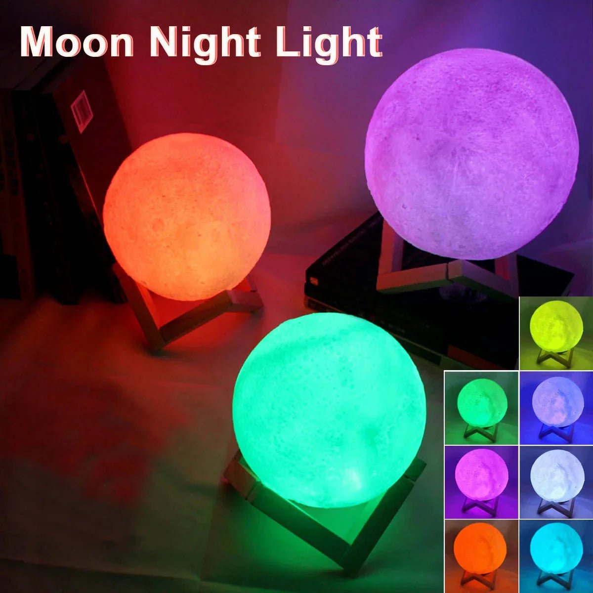 D5 Starry Moon Lamp 8cm LED Night Light with Stand - 3D Printed Lunar Lamp Touch Control - Solily