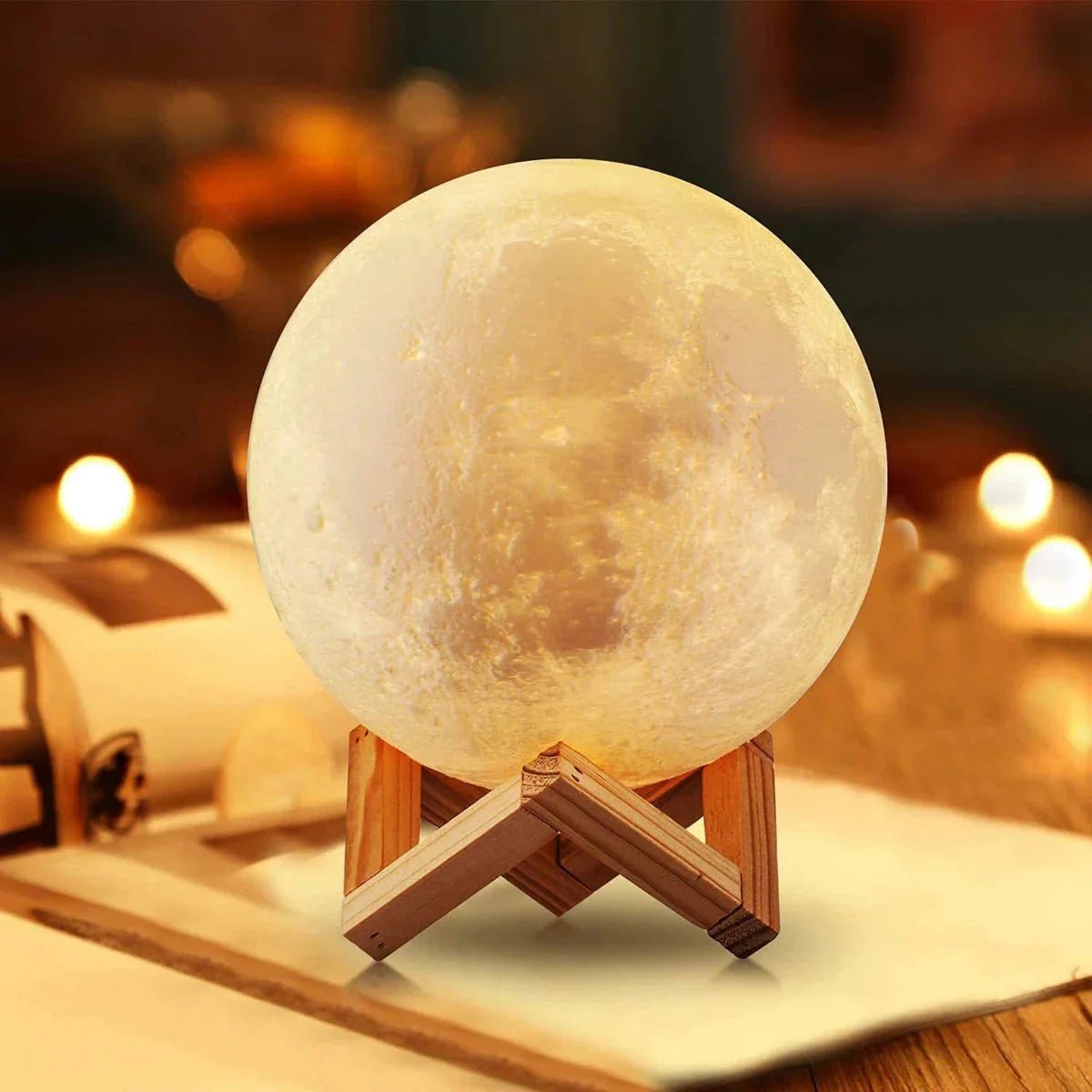 D5 Starry Moon Lamp 8cm LED Night Light with Stand - 3D Printed Lunar Lamp Touch Control - Solily
