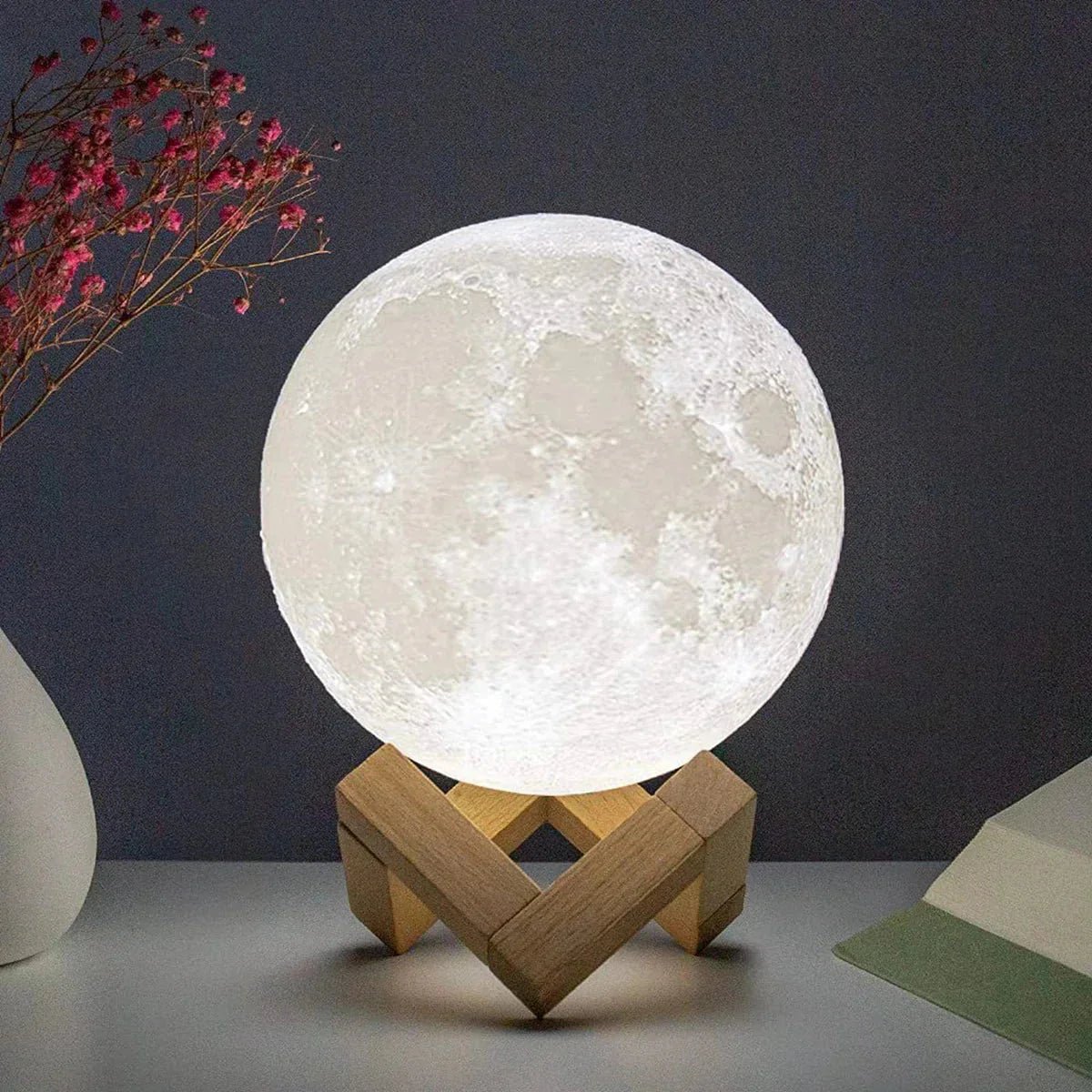 D5 Starry Moon Lamp 8cm LED Night Light with Stand - 3D Printed Lunar Lamp Touch Control - Solily