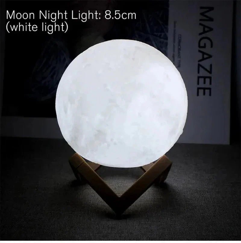 D5 Starry Moon Lamp 8cm LED Night Light with Stand - 3D Printed Lunar Lamp Touch Control - Solily
