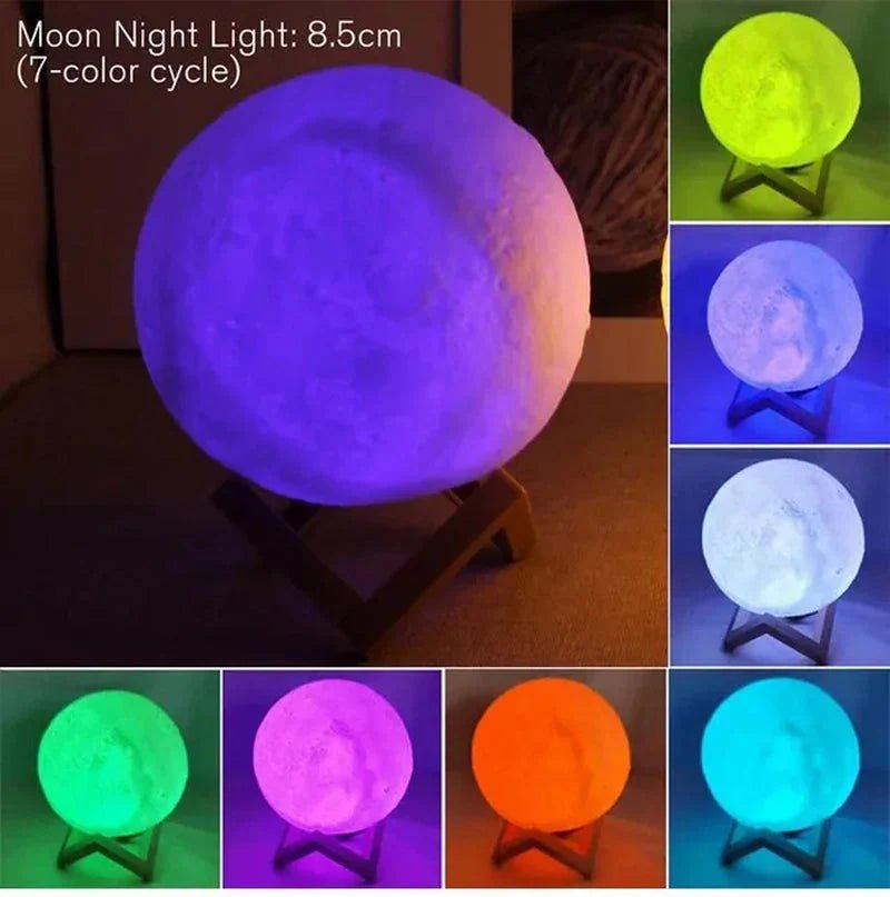 D5 Starry Moon Lamp 8cm LED Night Light with Stand - 3D Printed Lunar Lamp Touch Control - Solily