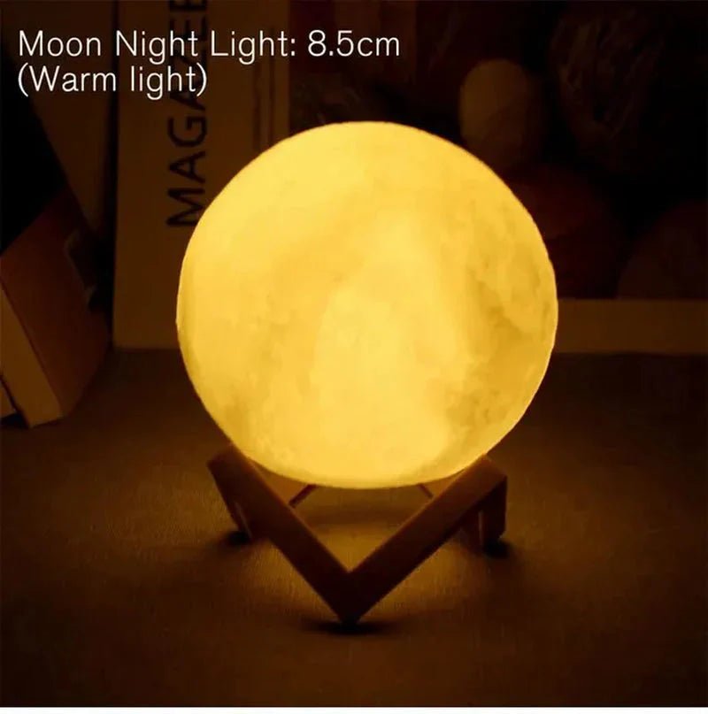 D5 Starry Moon Lamp 8cm LED Night Light with Stand - 3D Printed Lunar Lamp Touch Control - Solily