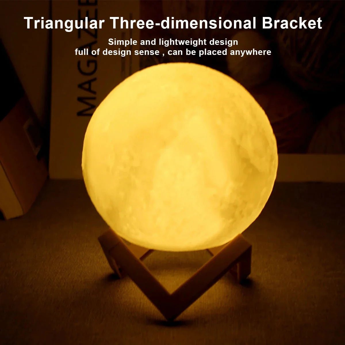 D5 Starry Moon Lamp 8cm LED Night Light with Stand - 3D Printed Lunar Lamp Touch Control - Solily