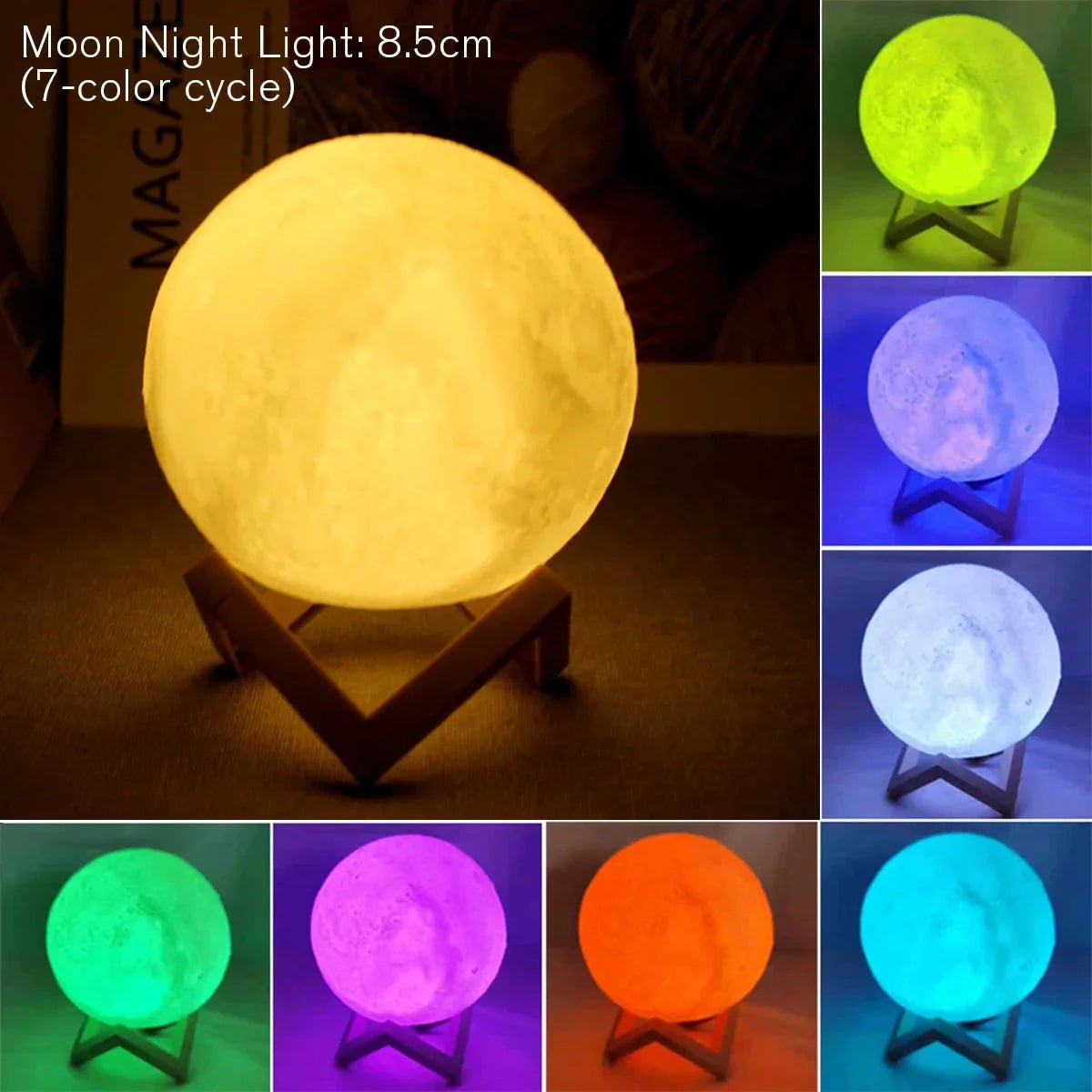 D5 Starry Moon Lamp 8cm LED Night Light with Stand - 3D Printed Lunar Lamp Touch Control - Solily