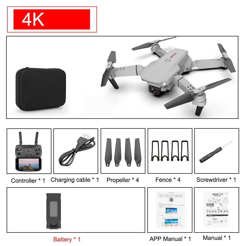 E88 Pro Foldable Drone 4K Camera WiFi FPV - Mini RC Quadcopter with HD Live Video - Solily