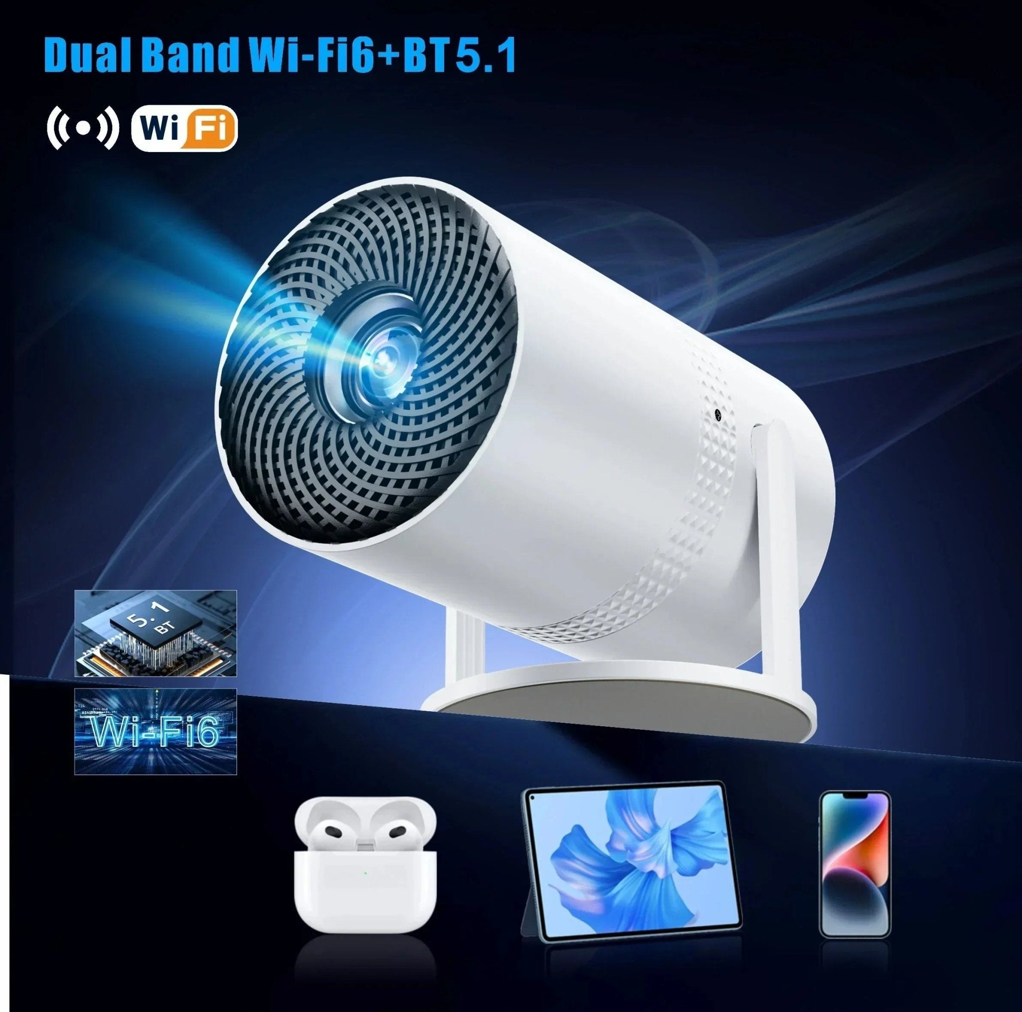 Portable Mini Projector 1080P - WiFi Bluetooth Movie Projector for Home Theater & Outdoor - Solily