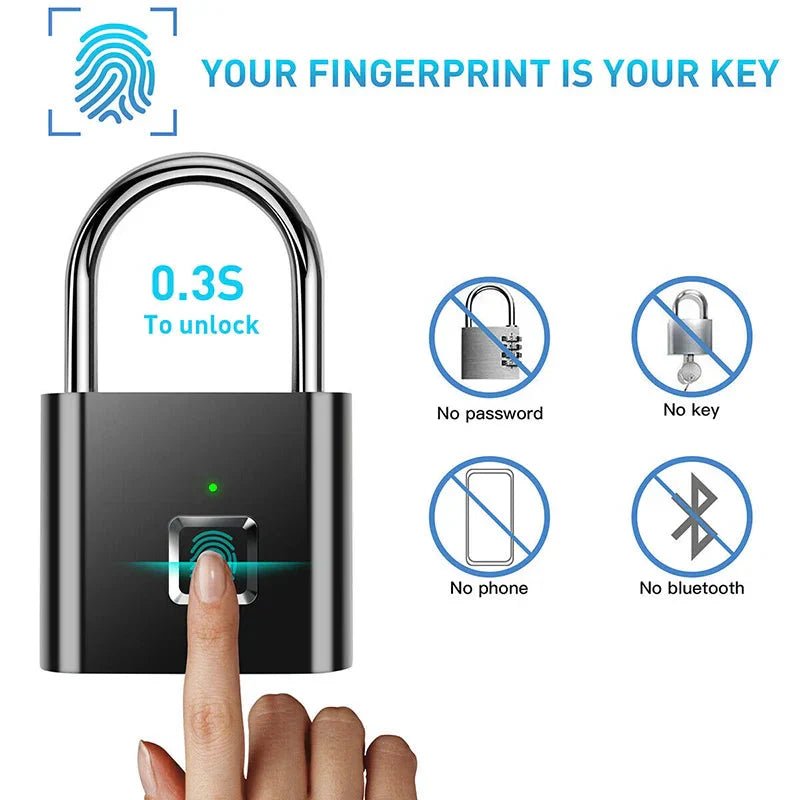 Smart Fingerprint Padlock Keyless Security Lock - Waterproof Biometric Lock for Gym Locker - Solily