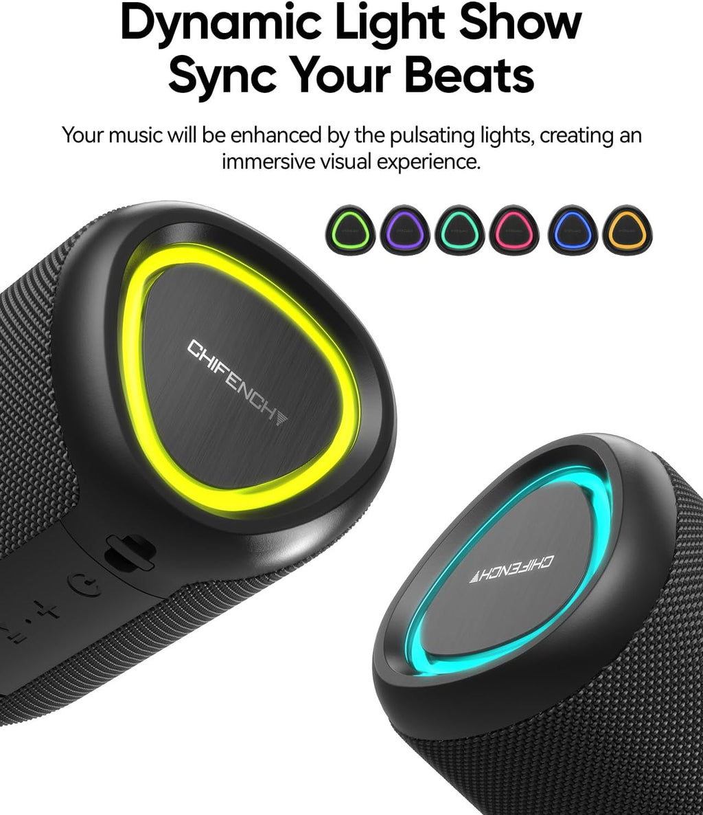 Waterproof Bluetooth Speaker with LED Lights - 20W Powerful Bass Portable Speaker - Solily
