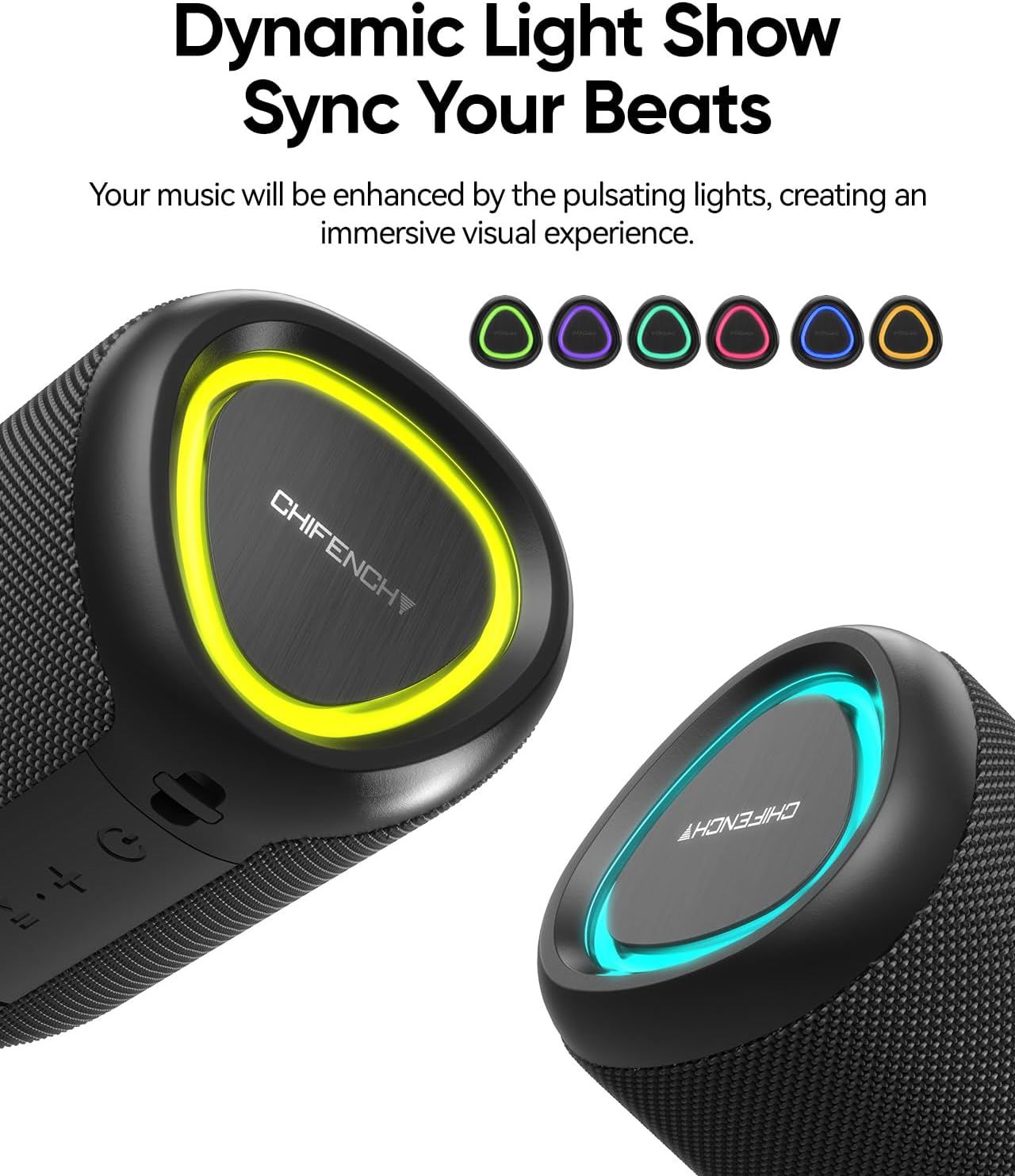Waterproof Bluetooth Speaker with LED Lights - 20W Powerful Bass Portable Speaker - Solily