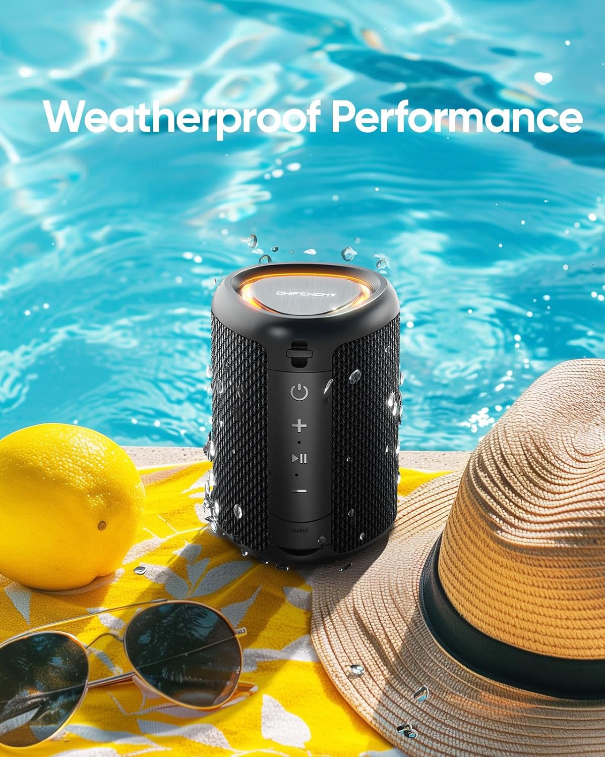 Waterproof Bluetooth Speaker with LED Lights - 20W Powerful Bass Portable Speaker - Solily